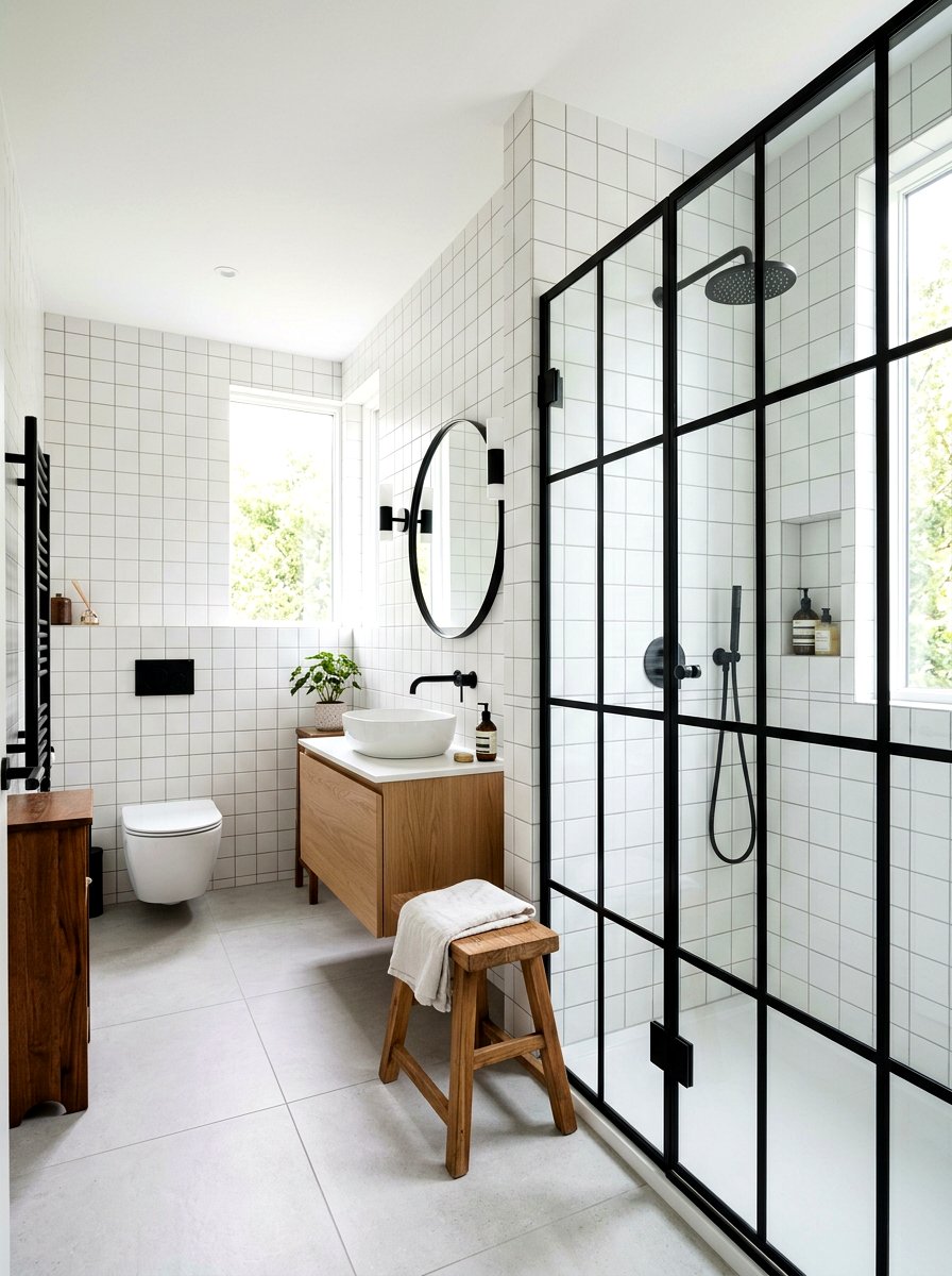 Square Stacked White Tile Bathroom - 30 stacked tile bathroom ideas