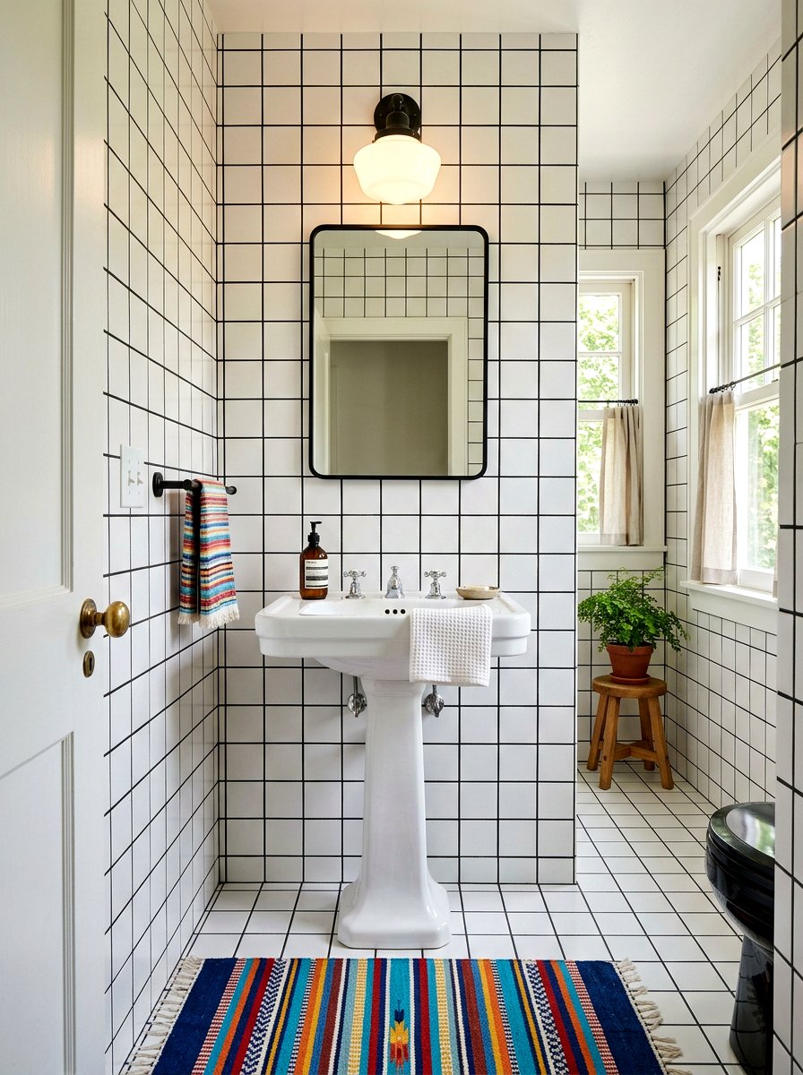 Square White Tile Dark Grout - 30 dark grout bathroom ideas