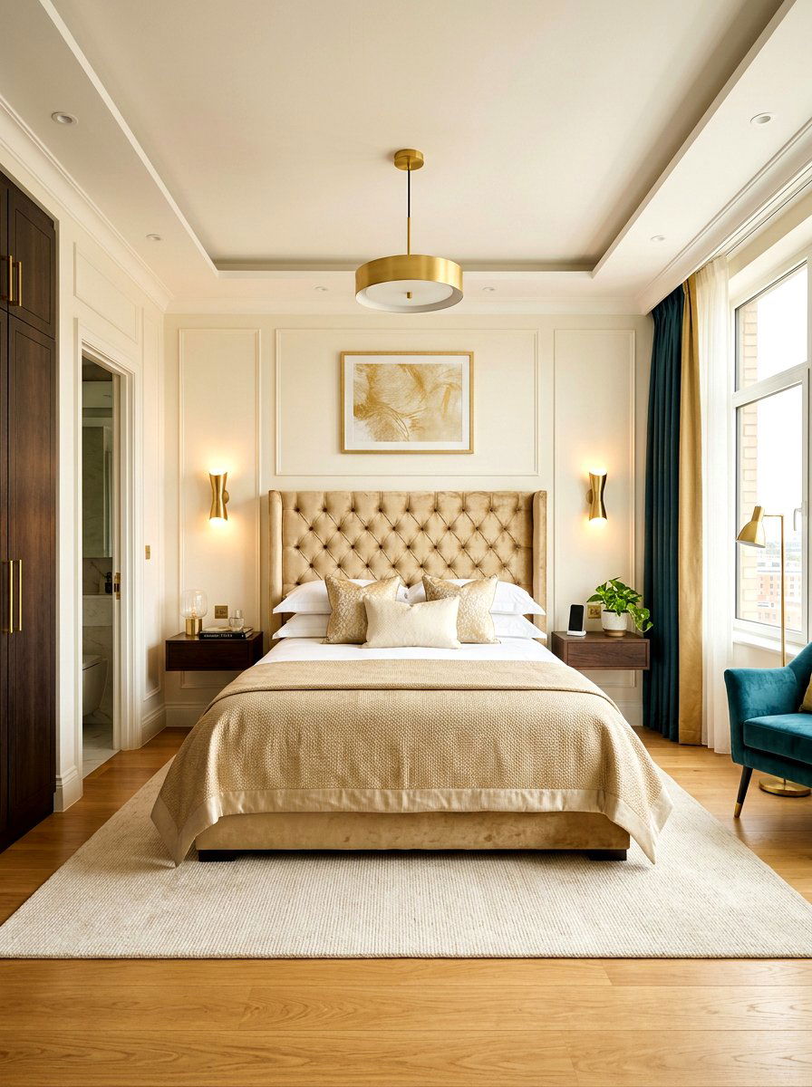 Square bedroom layout with bedside lighting - 30 square room layout ideas