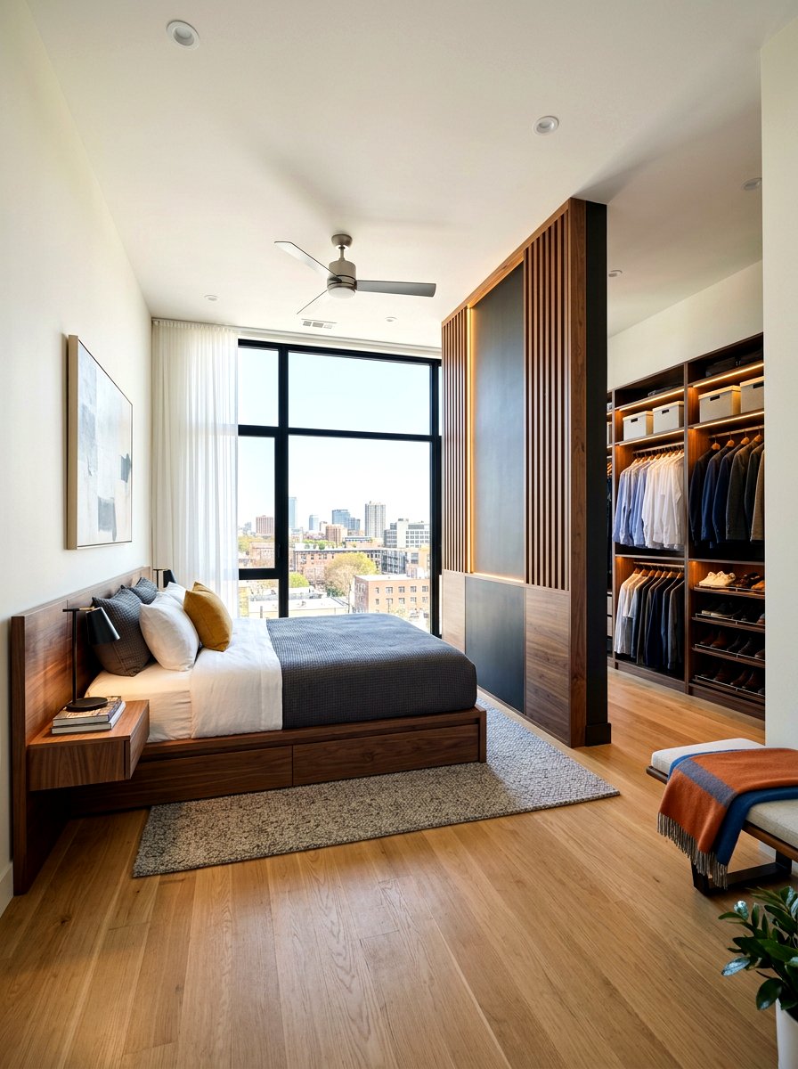 Square bedroom layout with walk in closet - 30 square room layout ideas