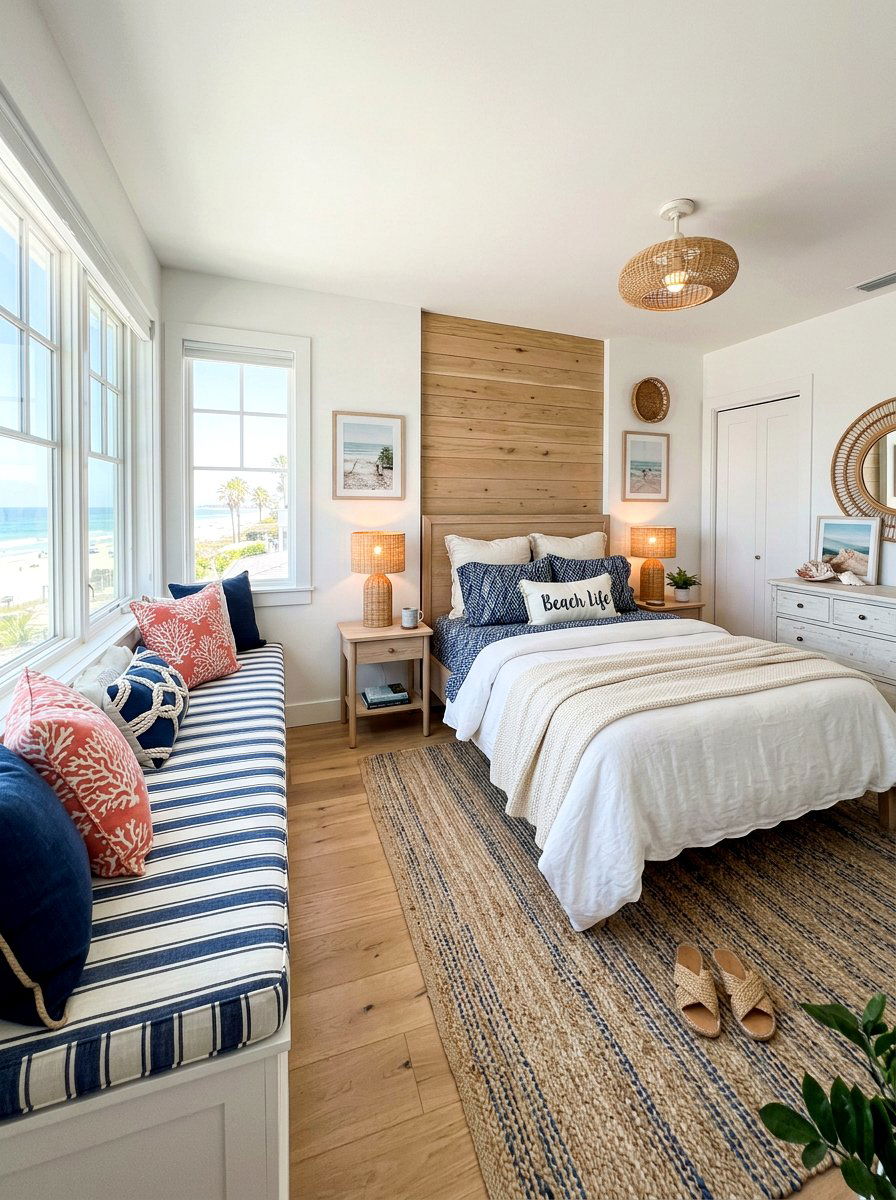 Square bedroom layout with window bench - 30 square room layout ideas