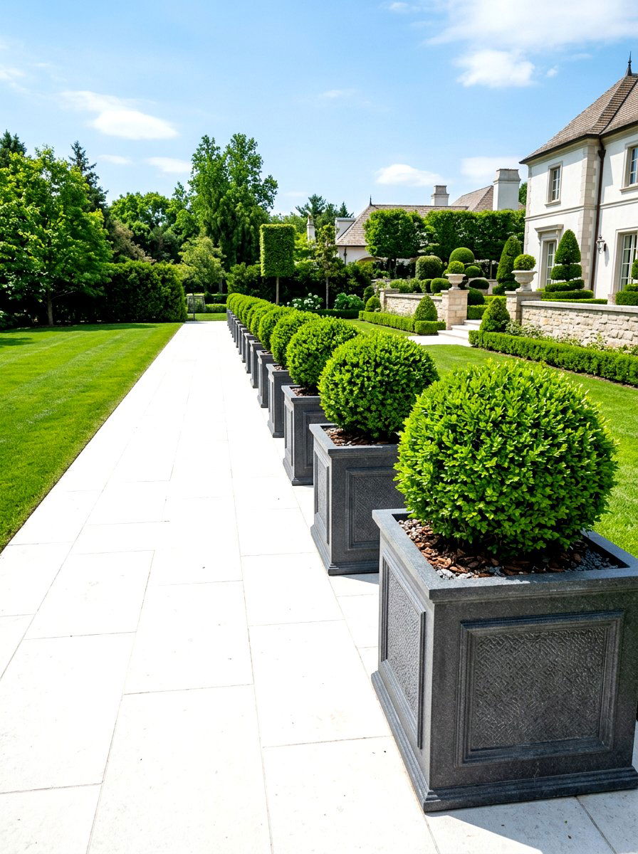 Square boxwood planters - 30 front yard planter ideas