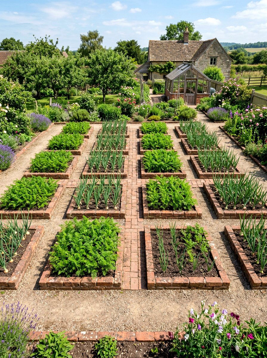Square brick vegetable patch - 30 brick raised bed ideas