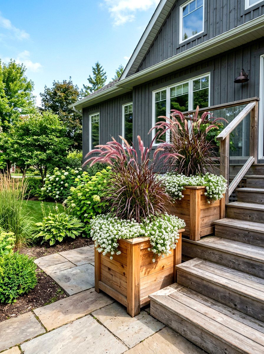 Square cedar planter boxes - 30 front porch planter ideas