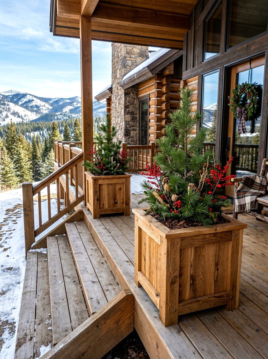 Square cedar planters - 30 porch step planter ideas
