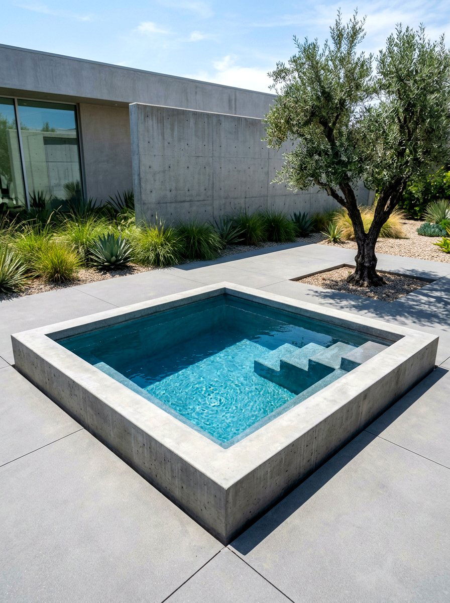 Square concrete plunge pool - 30 plunge pool backyard ideas aesthetic
