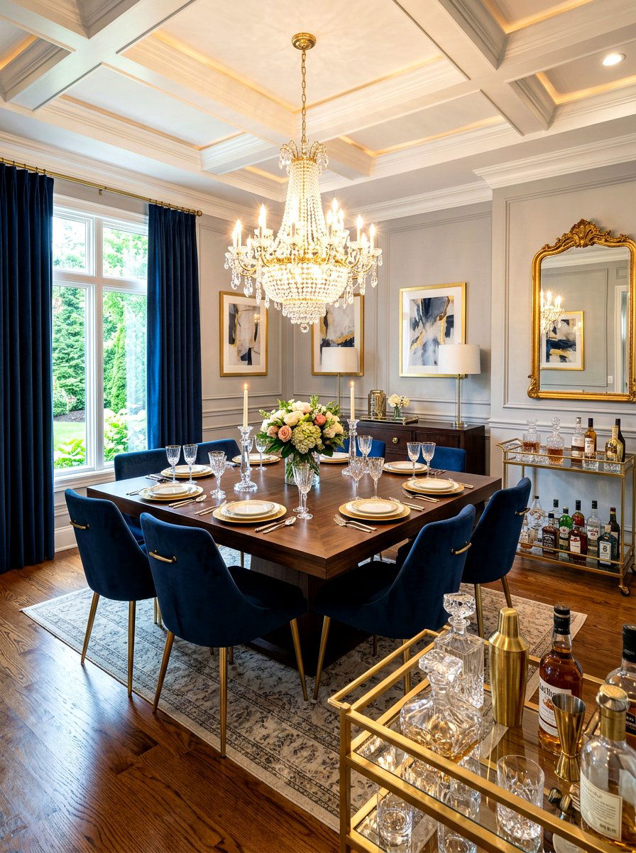 Square dining room layout with bar cart - 30 square room layout ideas