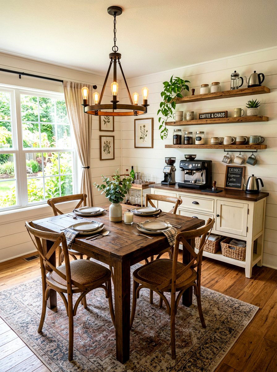 Square dining room layout with drink station - 30 square room layout ideas
