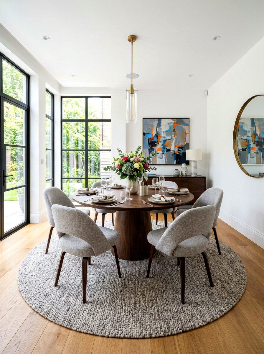 Square dining room layout with round table - 30 square room layout ideas