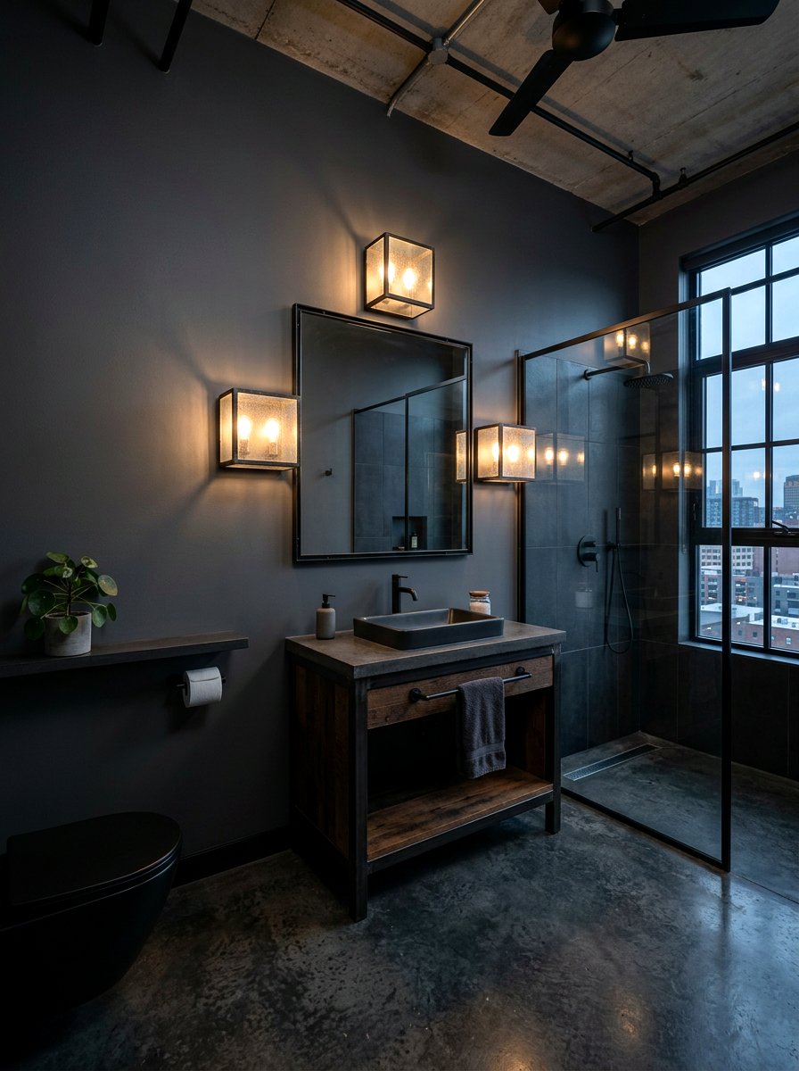 Square glass box light - 30 moody bathroom lamp ideas