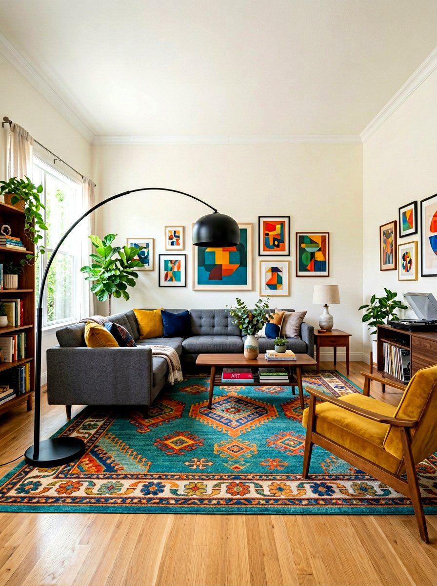 Square living room layout with floor lamp - 30 square room layout ideas