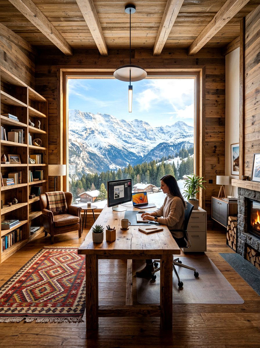 Square office layout with mountain view - 30 square room layout ideas