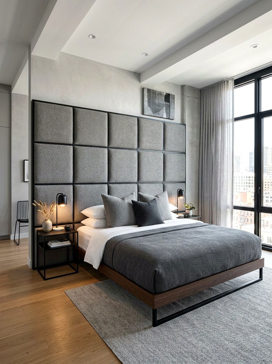 Square panel boucle headboard - 30 boucle headboard ideas