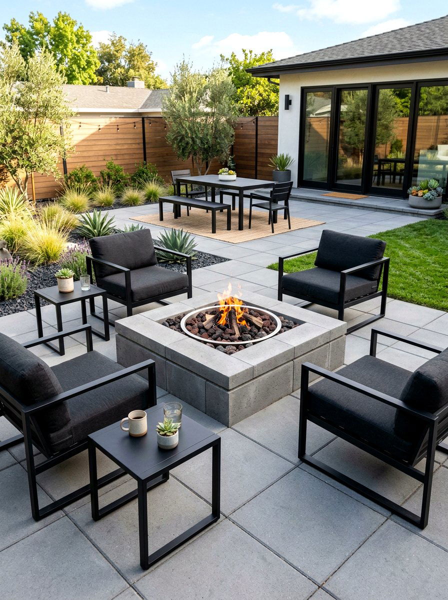 Square paver fire pit patio - 30 paver fire pit patio ideas