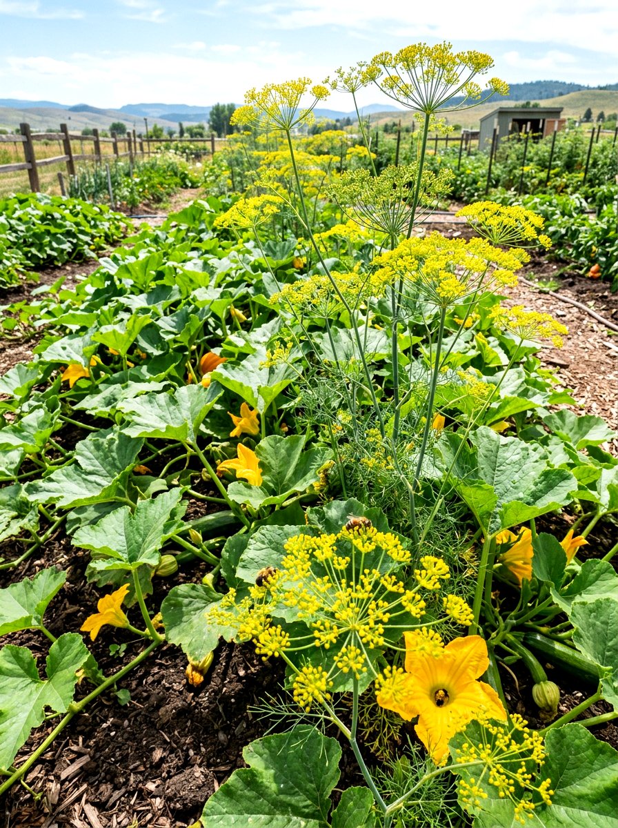 Squash and dill pest management - 30 vegetable garden companion planting ideas