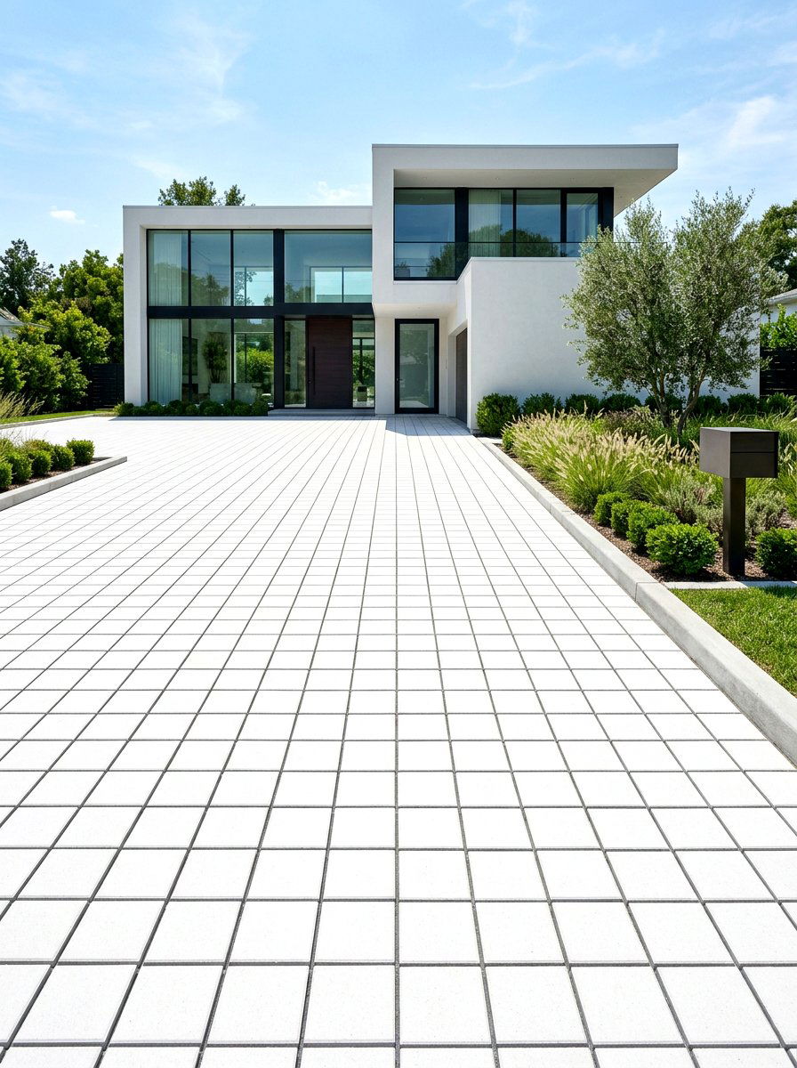 Stack bond driveway pattern - 30 paver driveway ideas