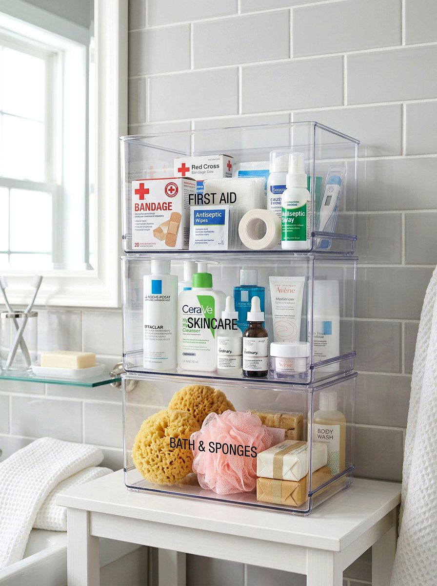 Stackable Clear Bins - 30 bathroom storage ideas