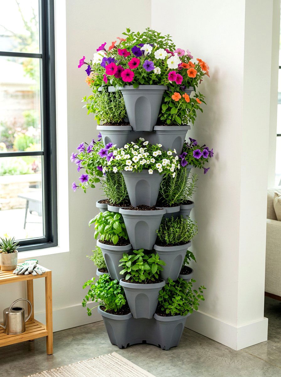 Stackable Corner Planter Pots - 30 vertical garden corner ideas