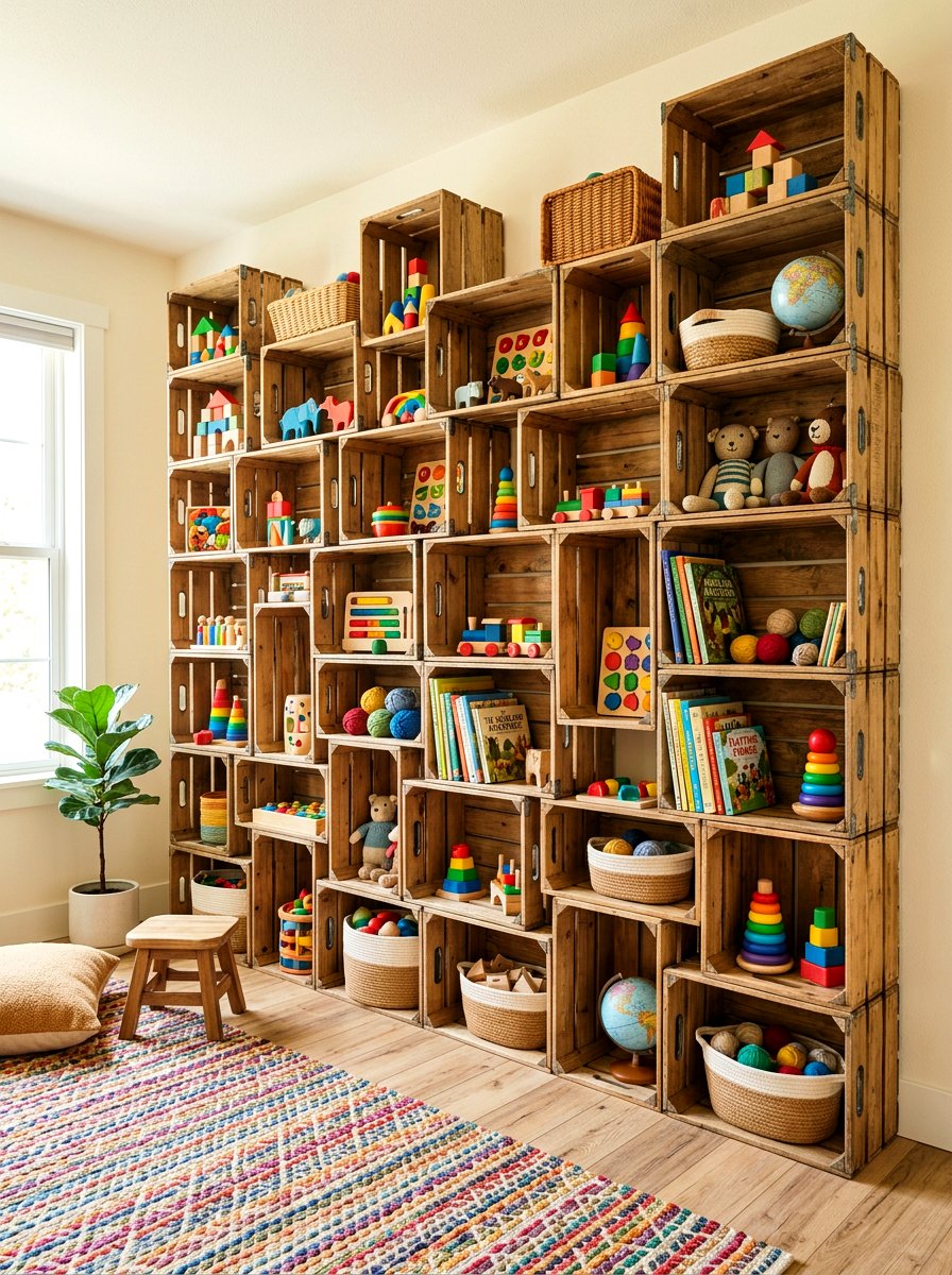 Stackable Crate Wall - 30 toy rotation storage ideas