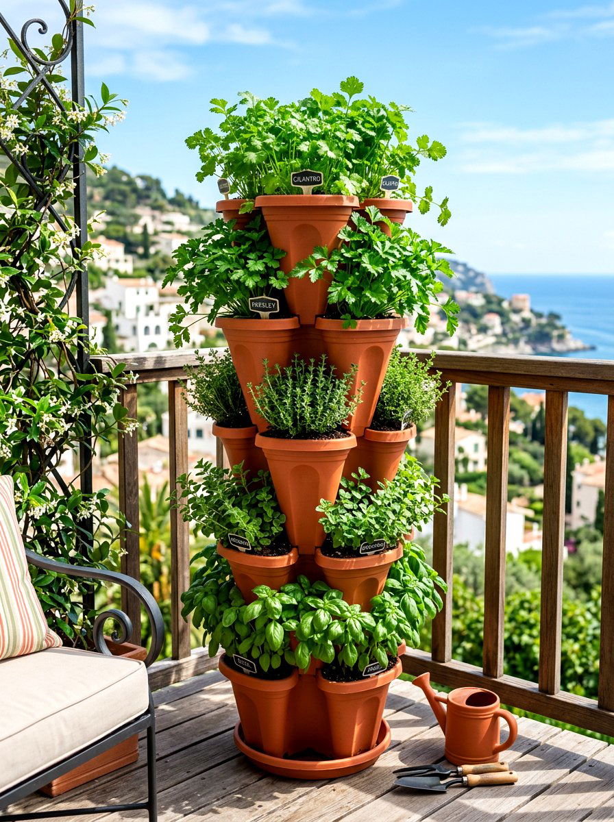 Stackable Herb Pot - 30 small apartment balcony garden ideas