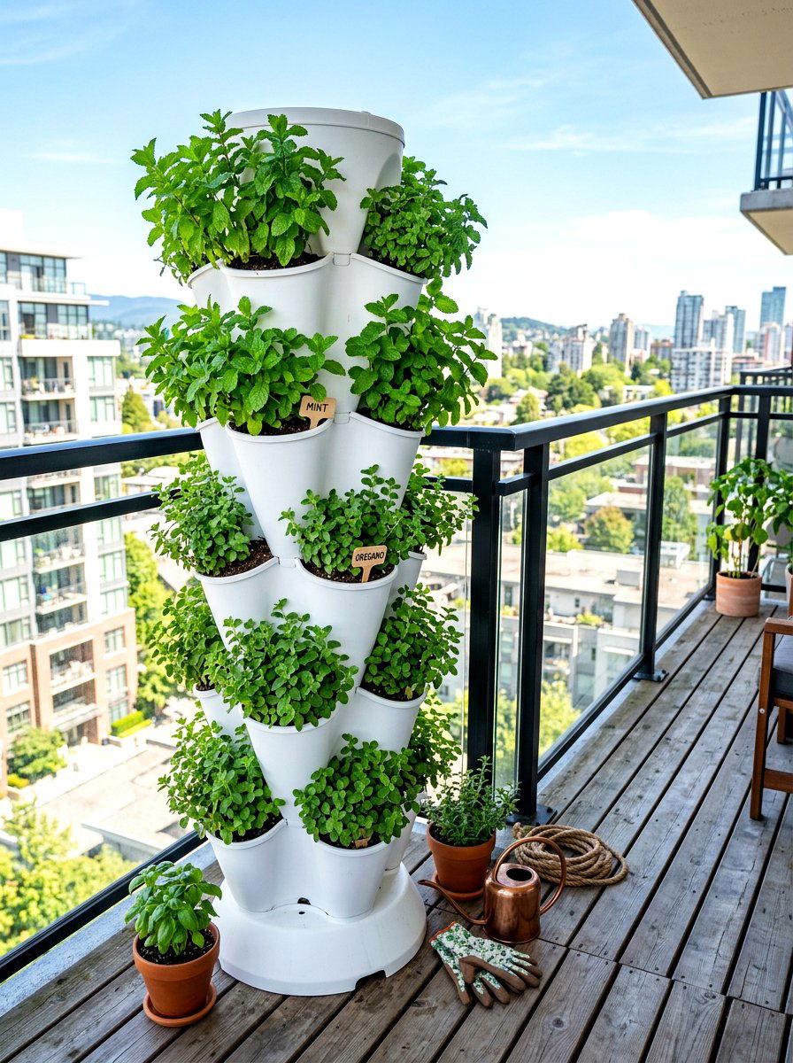 Stackable Herb Tower - 30 simple herb garden ideas