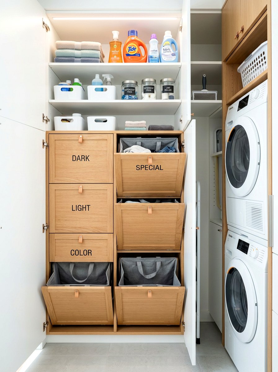 Stackable Hidden Laundry Bins - 30 hidden hamper ideas