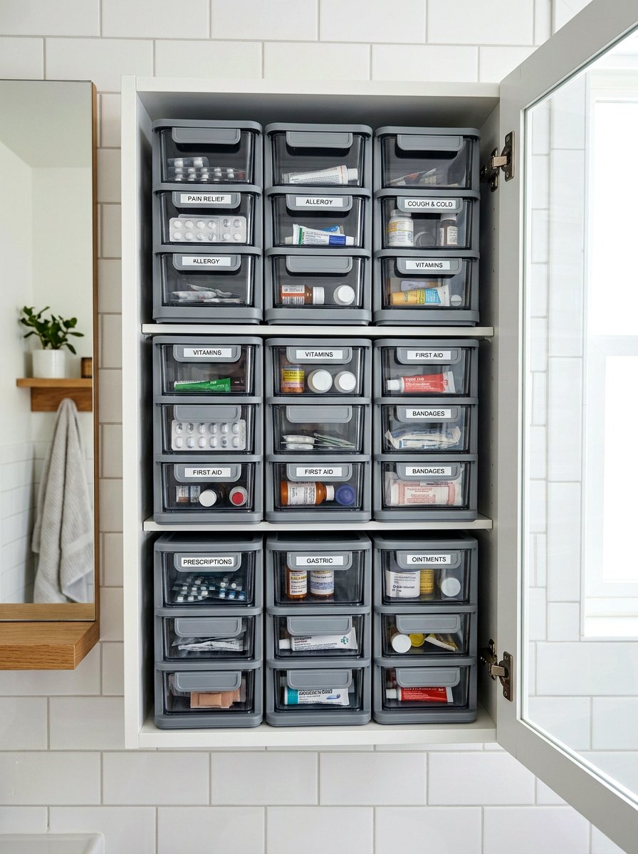 Stackable Medicine Storage Bin - 30 medicine cabinet organization ideas