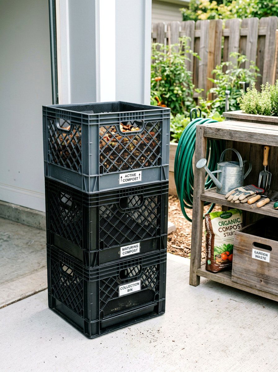 Stackable Milk Crate Compost - 30 compost corner ideas