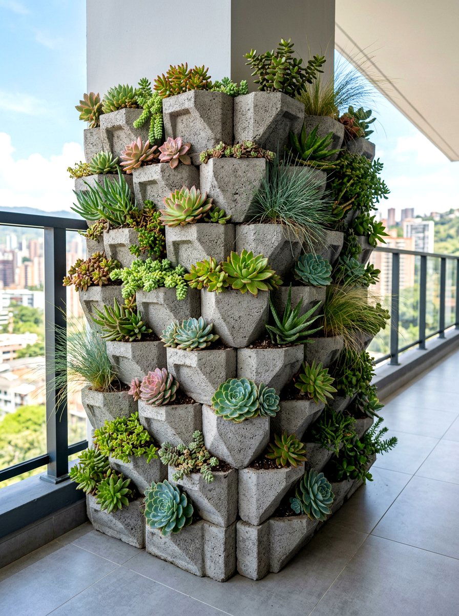 Stackable Modular Planter Blocks - 30 balcony privacy planter ideas