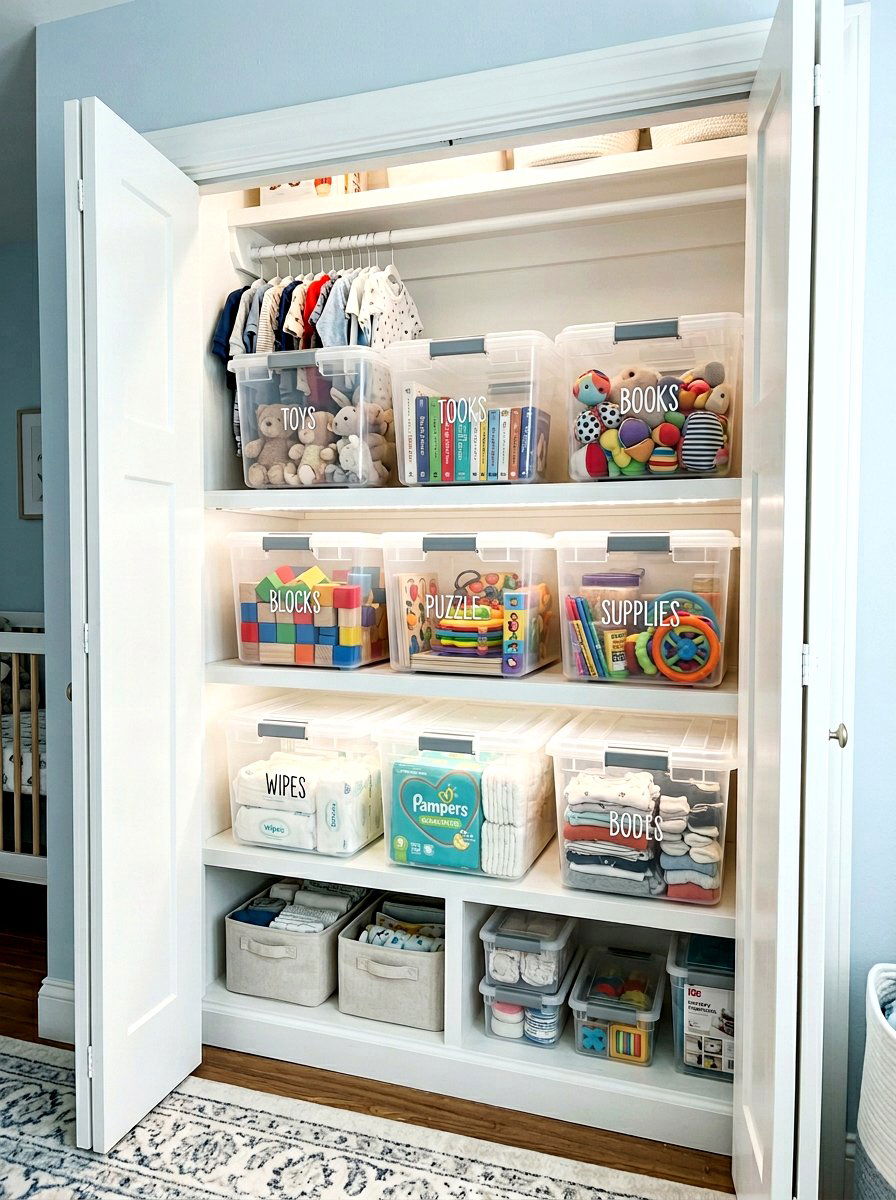 Stackable Plastic Bins - 30 nursery storage ideas