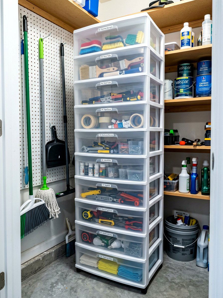 Stackable Plastic Drawers - 30 cleaning closet organization ideas