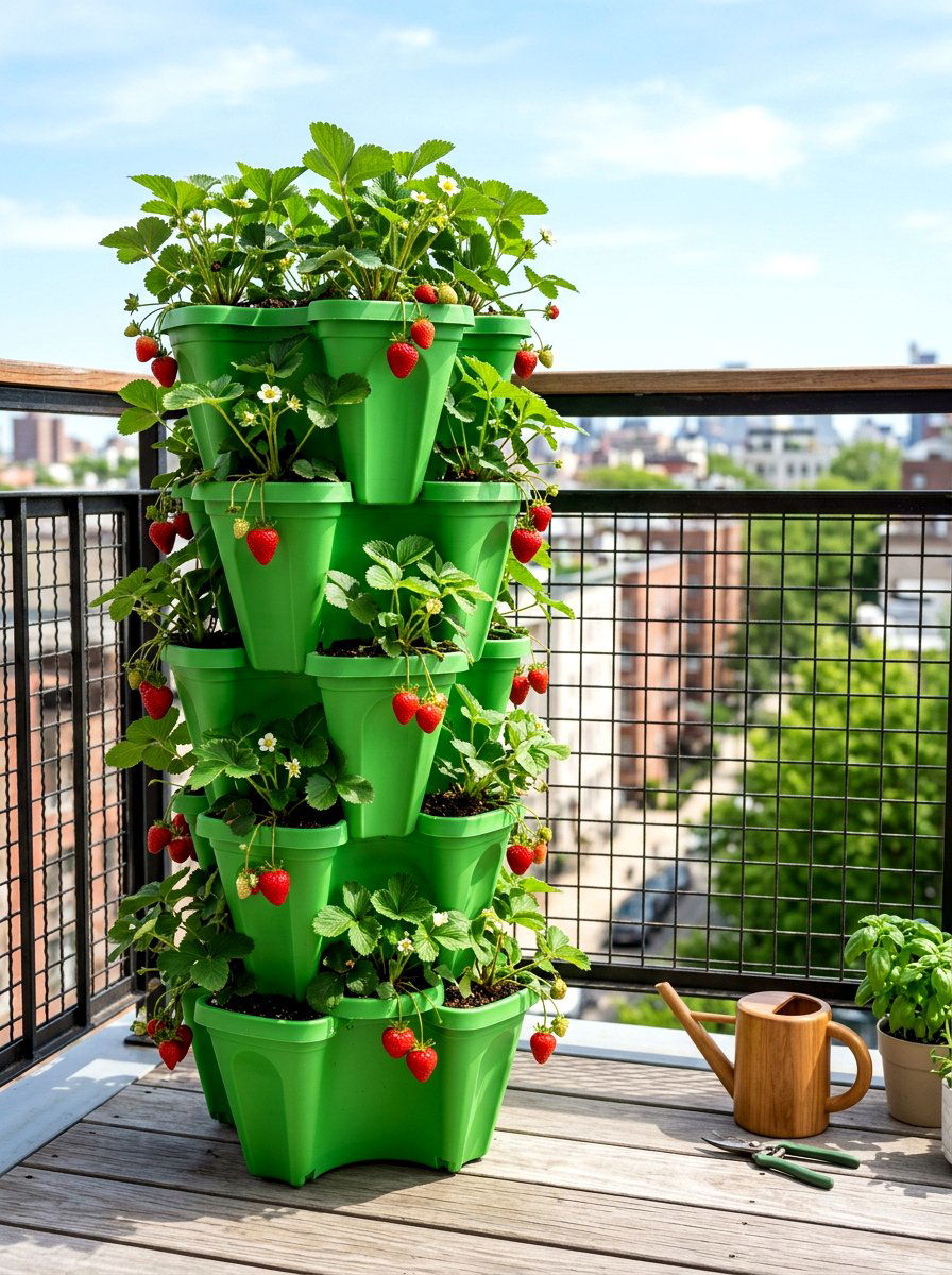 Stackable Plastic Planter - 30 vertical strawberry garden ideas