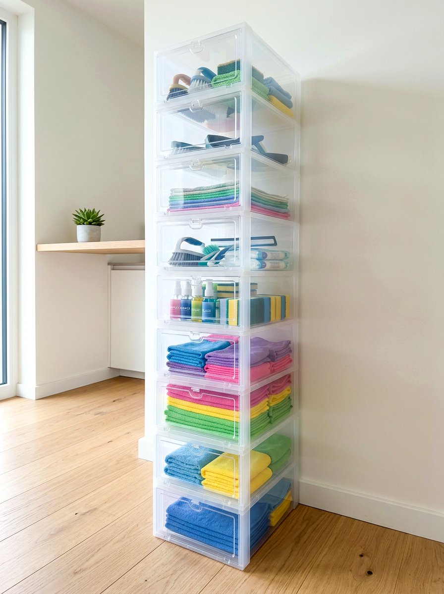 Stackable Plastic Shoe Box - 30 under sink storage rental ideas