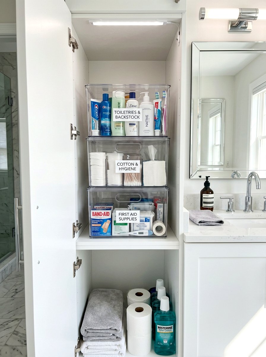 Stackable Storage Bin - 30 bathroom organization ideas
