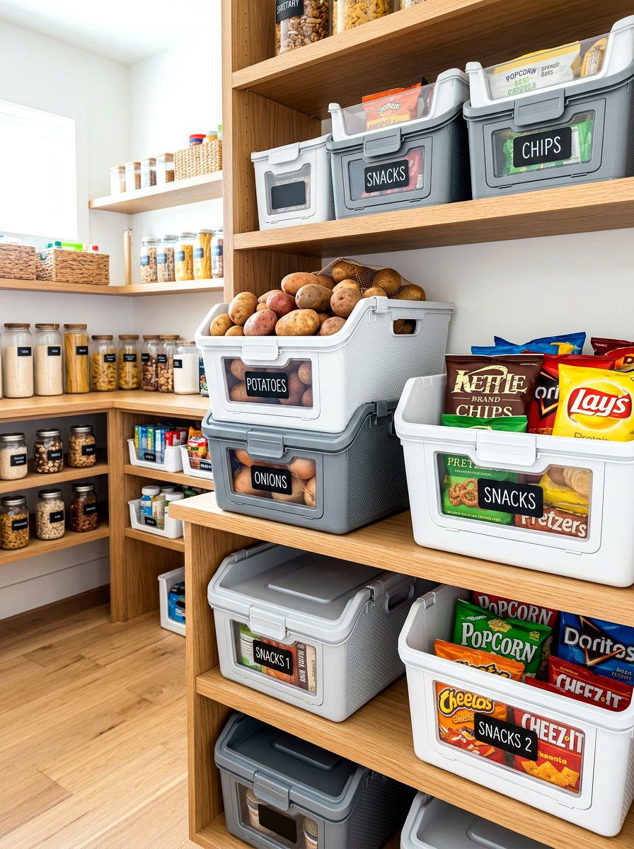 Stackable Storage Bins - 30 organizing a tiny pantry ideas