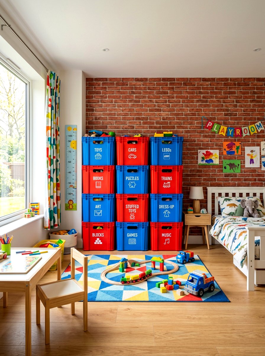 Stackable Storage Crates - 30 toddler bedroom storage ideas