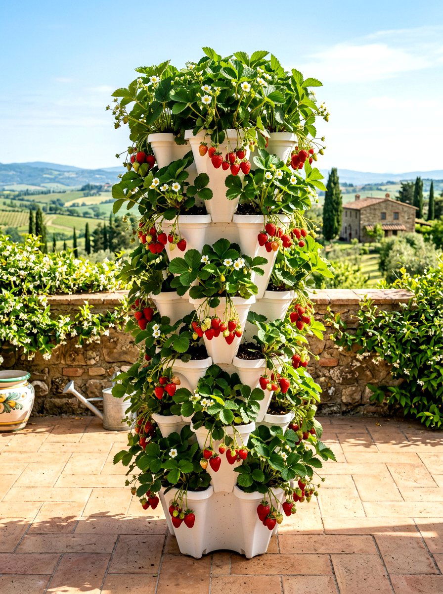 Stackable Strawberry Tower - 30 container vegetable garden ideas