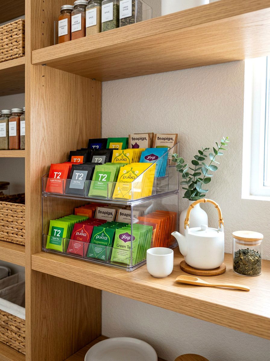 Stackable Tea Bag Organizer - 30 pantry organization ideas