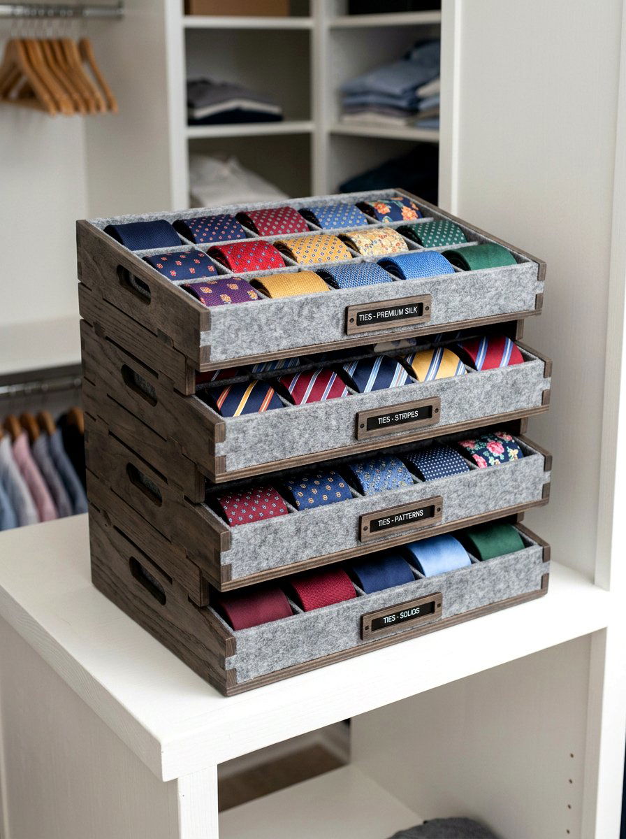 Stackable Tie Trays - 30 tie storage ideas