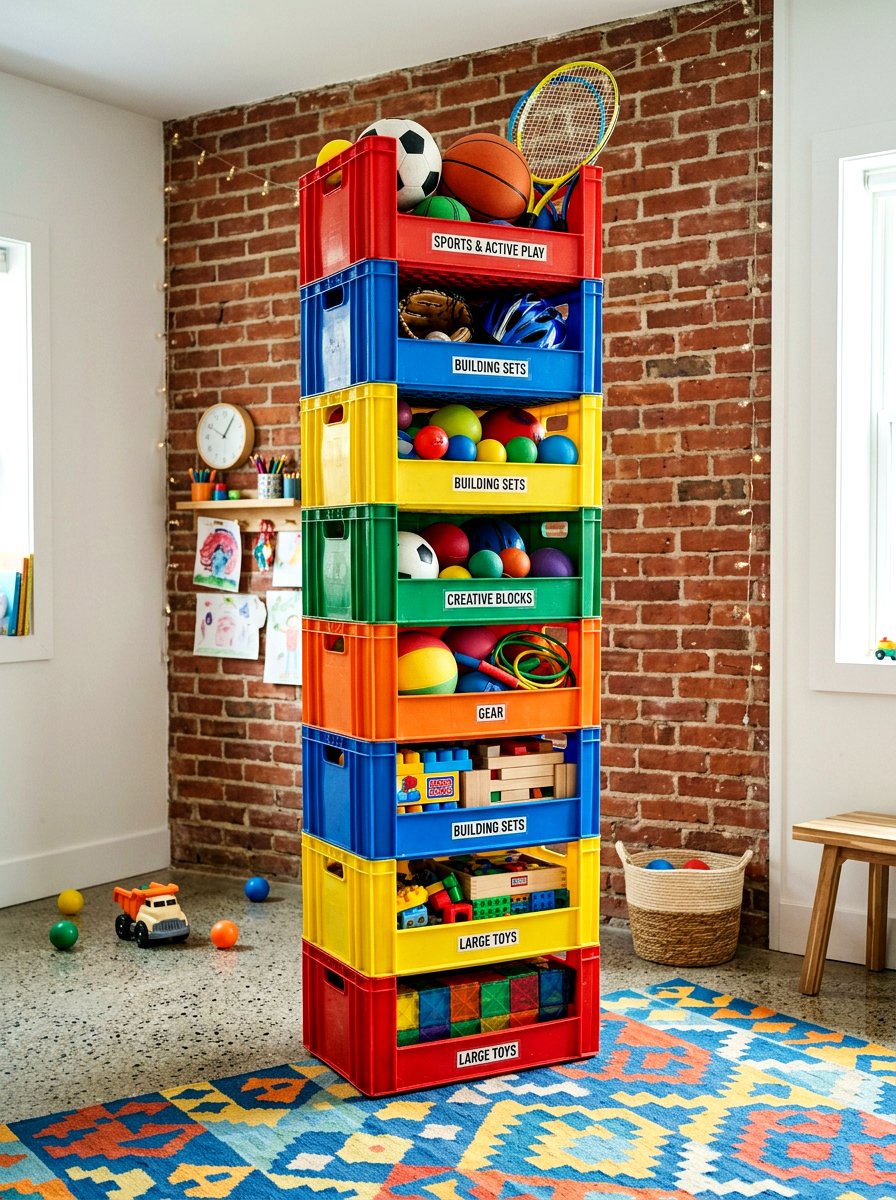 Stackable Toy Crate - 30 playroom storage ideas