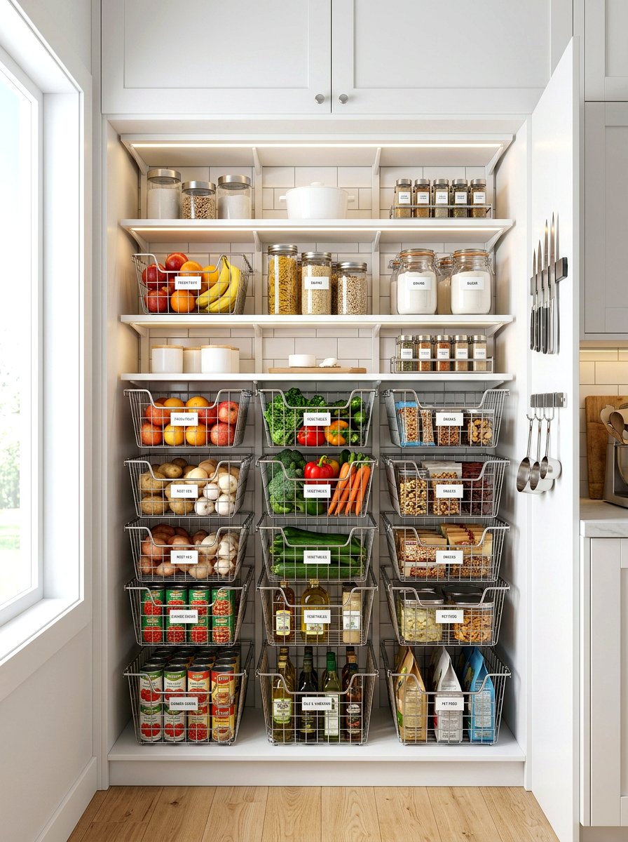 Stackable Wire Baskets - 30 pantry basket organization ideas