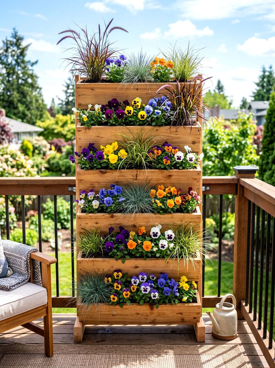 Stackable cedar garden wall - 30 balcony planter wall ideas