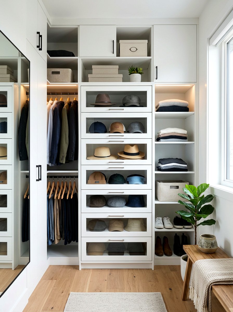 Stackable hat drawers - 30 hat storage closet ideas