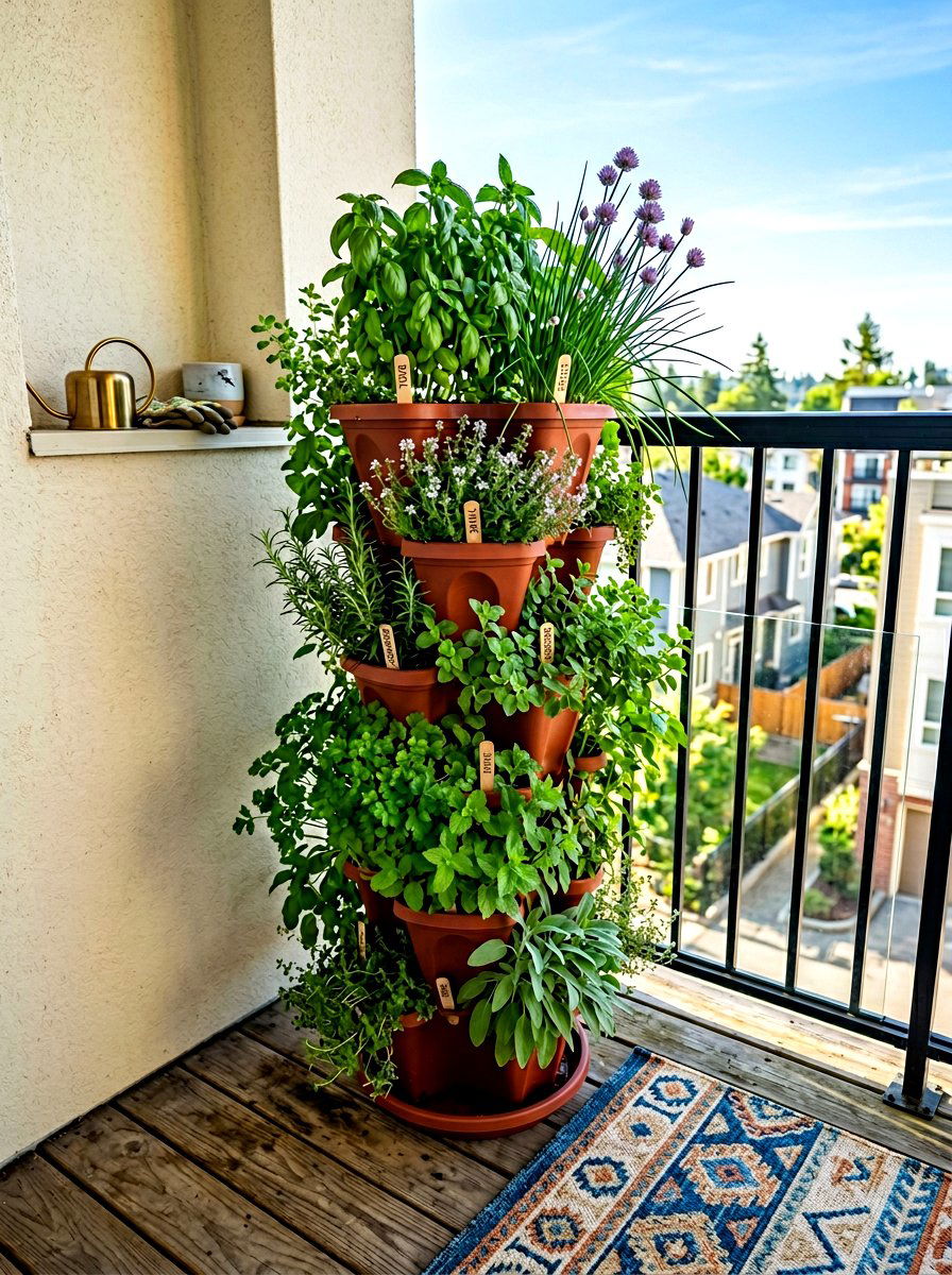 Stackable herb planter - 30 balcony herb box ideas