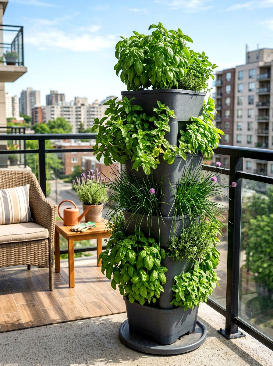 Stackable herb tower - 30 apartment garden ideas