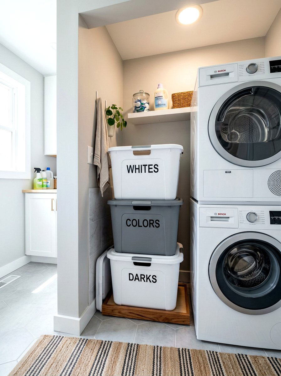 Stackable laundry bins - 30 small apartment storage ideas