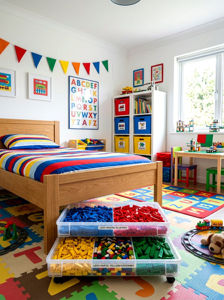 Stackable low tray - 30 under bed toy storage ideas