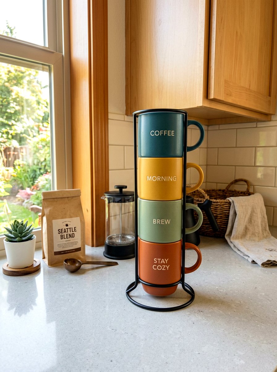 Stackable mug tree - 30 renter friendly kitchen storage ideas