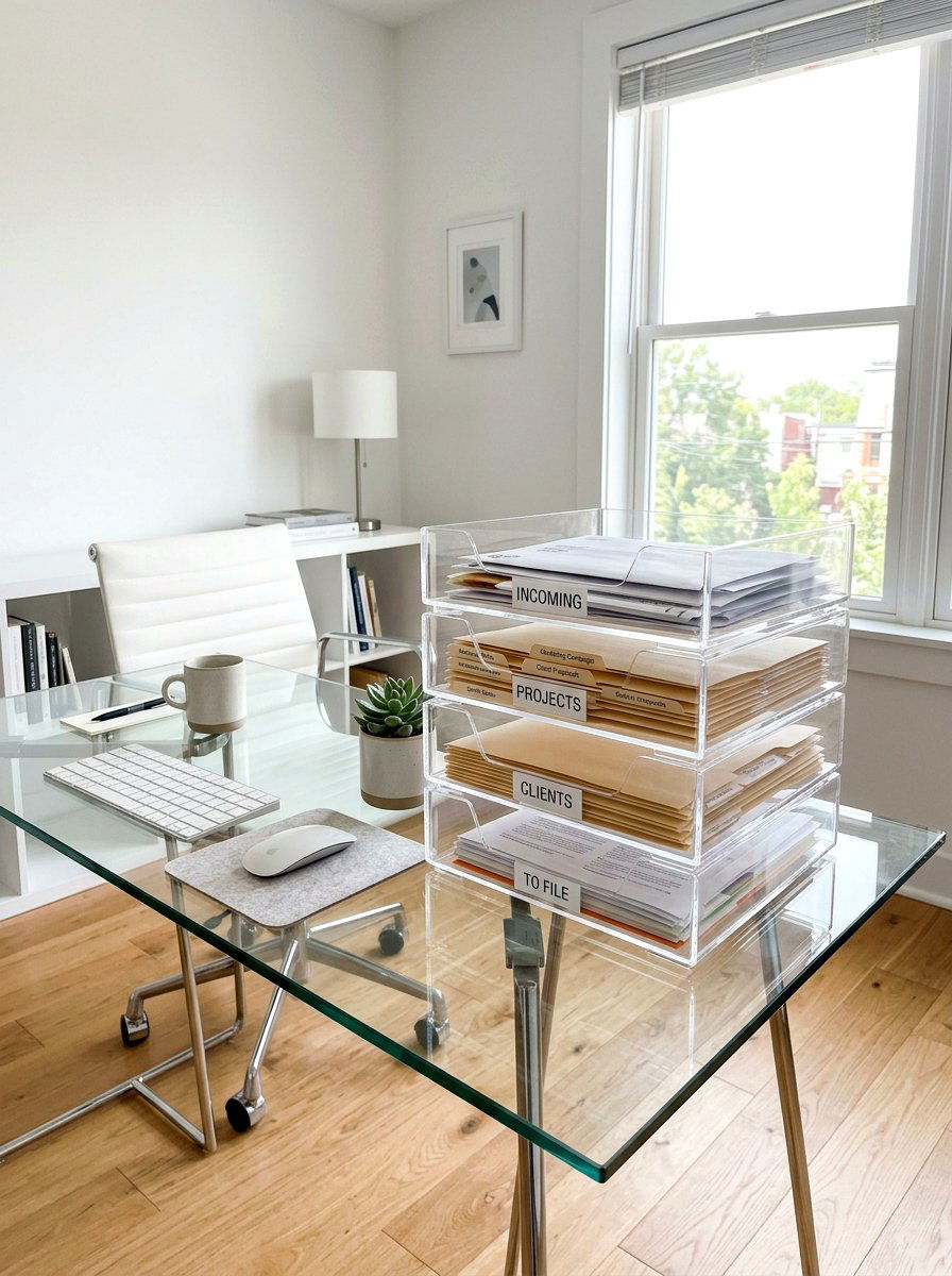 Stackable paper trays - 30 paper clutter organization ideas