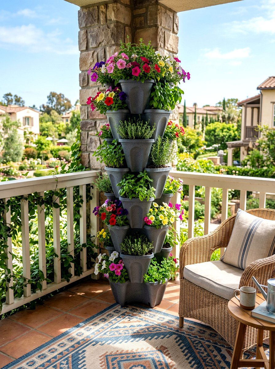 Stackable self watering planters - 30 apartment vertical garden ideas